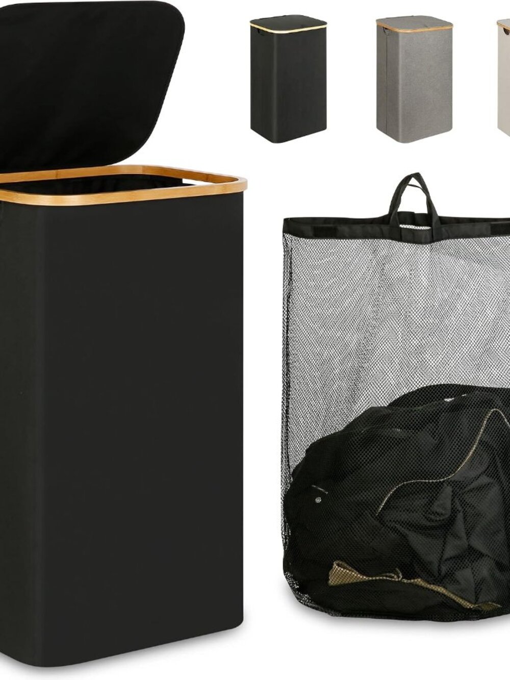 Laundry Hamper with Lid,110L Laundry Basket with Mesh Bags,Black